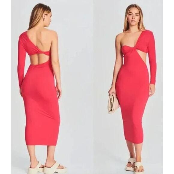 SER.O.YA Ivana One Sleeve Dress Midi Coral NWOT XS - Picture 1 of 8